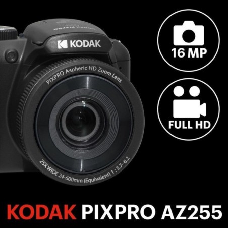 KODAK Pixpro Astro Zoom AZ255 Appareil Photo Bridge Numérique 16 Mpixels, Zoom Optique 25X, Video HD 1080p, Grand Angle 24