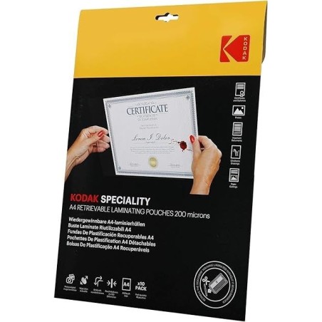 KODAK Retrievable Laminating Pouches KD-LMA4RET-PK10F - Pochette de Plastification Réutilisable A4, 200 Microns, Lot de 10