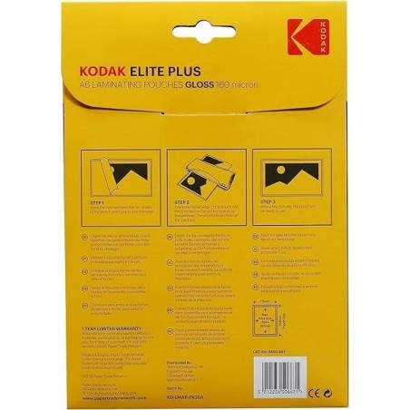 KODAK KD-LMA6-PK25A Pochettes de plastification A6, 125 microns, Lot de 25