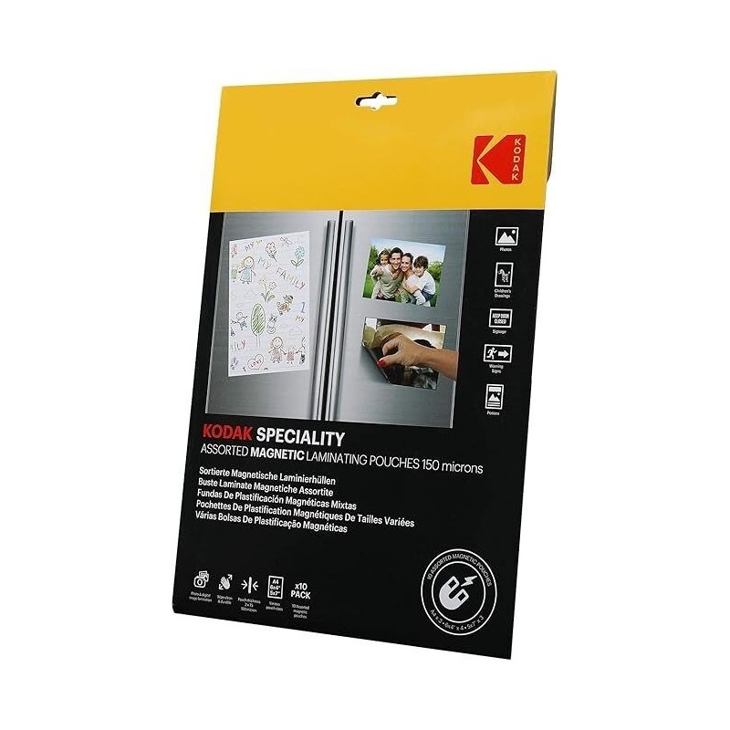 KODAK Assorted Magnetic Laminating Pouches KD-LMASSMAG-PK10C Pochette de plastification magnétique KODAK, Taille : 3 x A4,