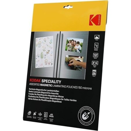 KODAK Assorted Magnetic Laminating Pouches KD-LMASSMAG-PK10C - Pochette de plastification magnétique KODAK, Taille : 3 x A4,