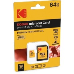 Kodak - Carte Micro SD 64 Go UHS-I U1 V10 A1 microSDHC/XC - Carte Mémoire Micro SD - Vitesse de Lecture 85MB/s Max - Vitesse