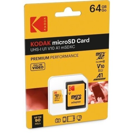 Kodak Carte Micro SD 64 Go UHS-I U1 V10 A1 microSDHC/XC Carte Mémoire Micro SD Vitesse de Lecture 85MB/s Max Vitesse