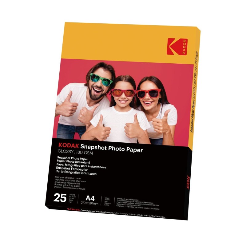 KODAK Papiers Photo Instantanés Pack de 25 feuilles de papier photo Format 21 x 29.7 cm (A4) Finition brillante 180 g