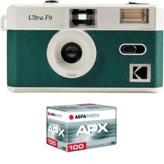 KODAK Pack F9 Argentique + Pellicule 100 ASA - Appareil Photo Rechargeable 35mm Vert, Objectif Grand Angle Fixe, Viseur Optiq