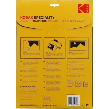 KODAK Assorted Magnetic Laminating Pouches KD-LMASSMAG-PK10C Pochette de plastification magnétique KODAK, Taille : 3 x A4,