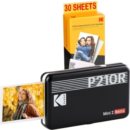 KODAK Pack Mini Imprimante P210 Retro 2 + Cartouche et Papier pour 30 Photos Imprimante Connectée Bluetooth Photos Format