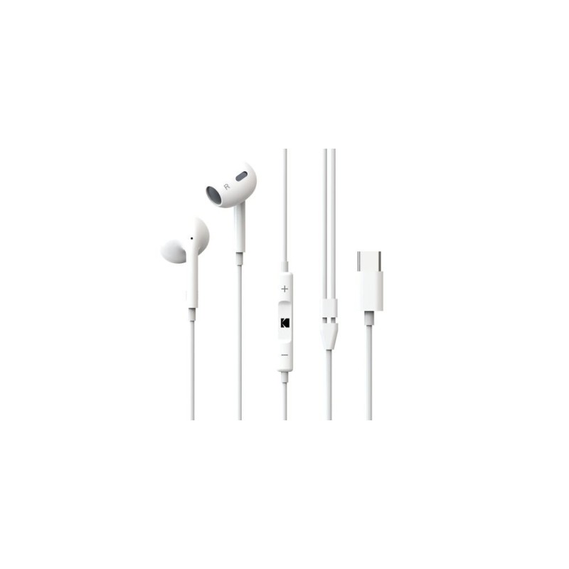 KODAK 210+ USB-C Earphones Clear, Powerful Sound on All Your Devices White