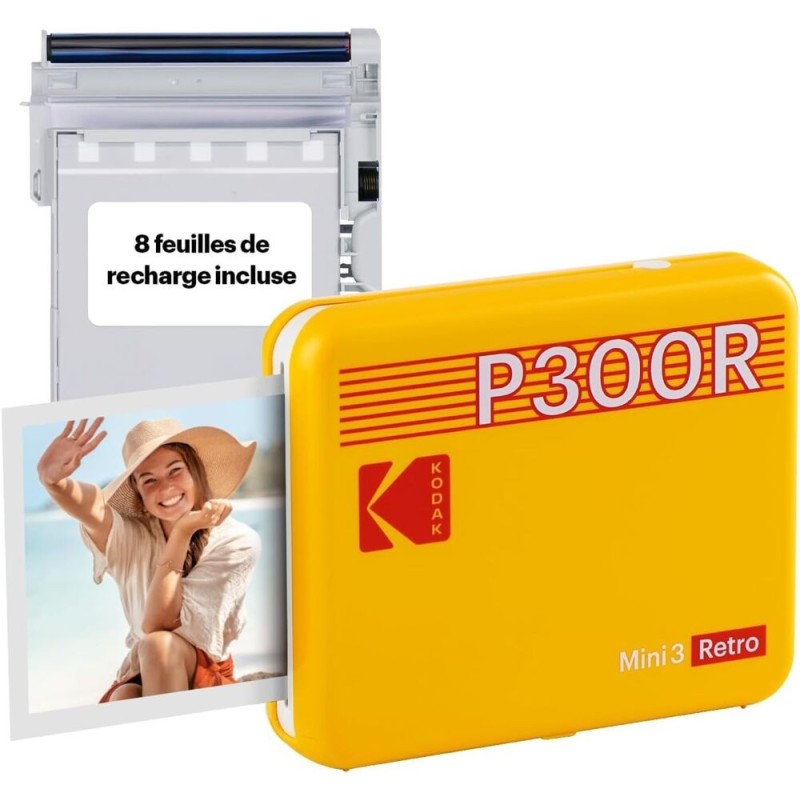 KODAK Mini 3 Retro 4PASS Imprimante Photo Portable (7,6x7,6cm) Jaune