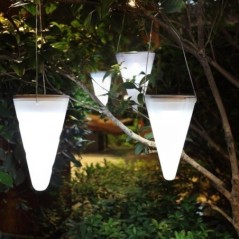 Suspension solaire conique LED blanc HANG CREAMY H27cm