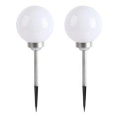 Lot de 2 boules solaires lumineuses à piquer balisage d'allée LED blanc MOONY ∅20 cm