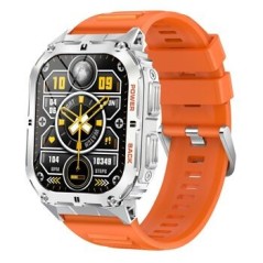 Montre Amoled SW074B Boitier rectangulaire argenté ultra résistant aux chocs et à la poussière Bracelet en silicone orange