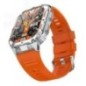 Montre Amoled SW074B Boitier rectangulaire argenté ultra résistant aux chocs et à la poussière Bracelet en silicone orange