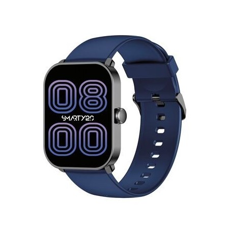 Montre SMARTY mixte Super Amoled SW070C Boitier rectangulaire en métal gun Bracelet en silicone bleu