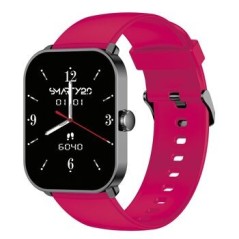 Montre Super Amoled SW070D Boitier rectangulaire en métal gun Bracelet en silicone magenta