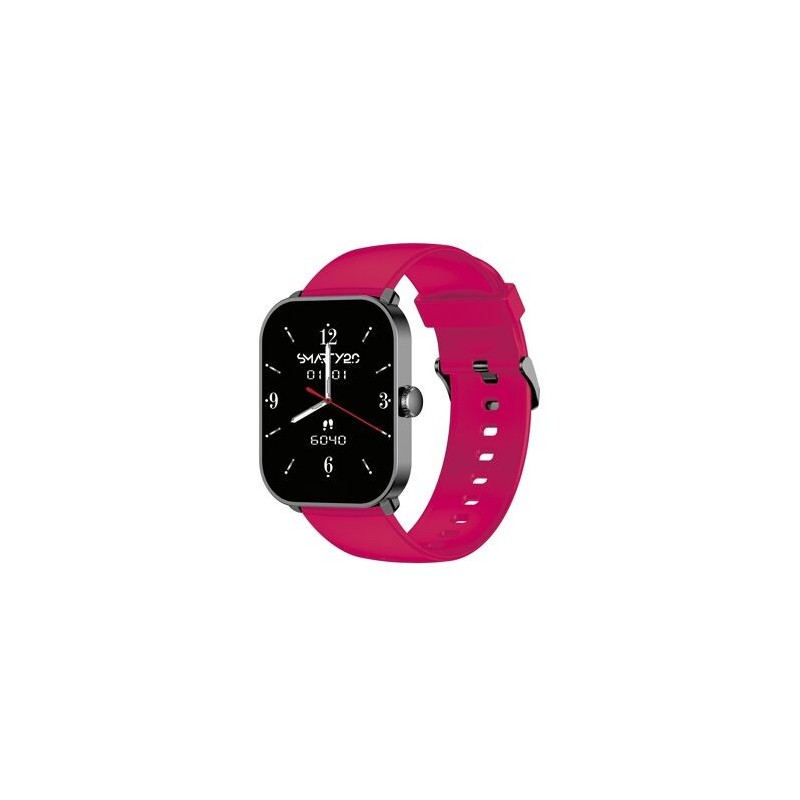 Montre Super Amoled SW070D Boitier rectangulaire en métal gun Bracelet en silicone magenta