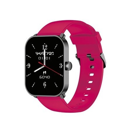 Montre Super Amoled SW070D Boitier rectangulaire en métal gun Bracelet en silicone magenta