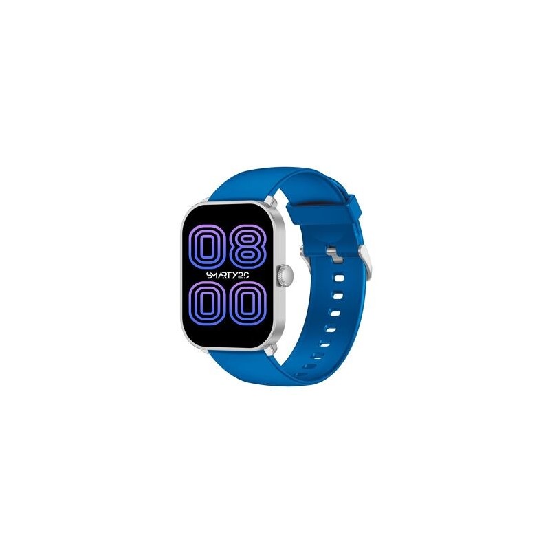 Montre Super Amoled SW070E Boitier rectangulaire en métal argenté Bracelet en silicone bleu