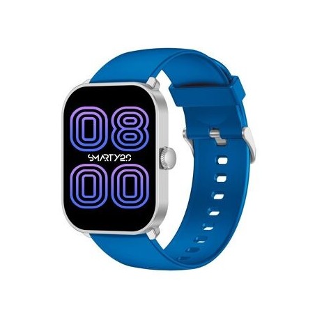 Montre Super Amoled SW070E Boitier rectangulaire en métal argenté Bracelet en silicone bleu