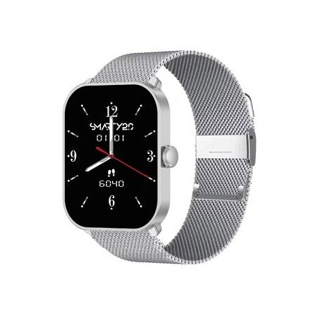 Montre Super Amoled SW070I- Boitier rectangulaire en métal argenté Bracelet en mailles milanaises argenté