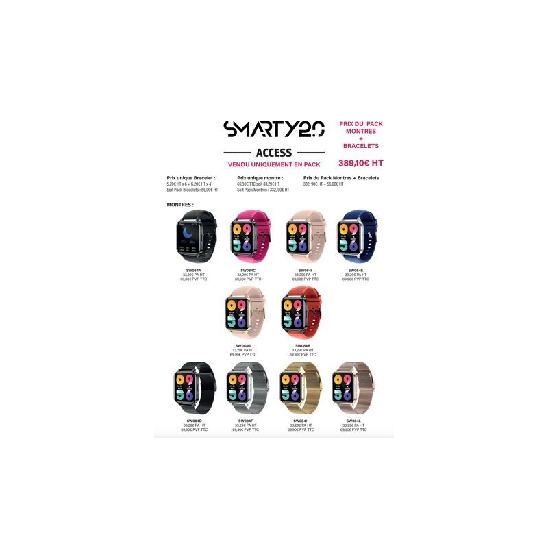 PACK de 10 montres SMARTY mixte ACCESS SW084 + PACK de 10 Bracelets