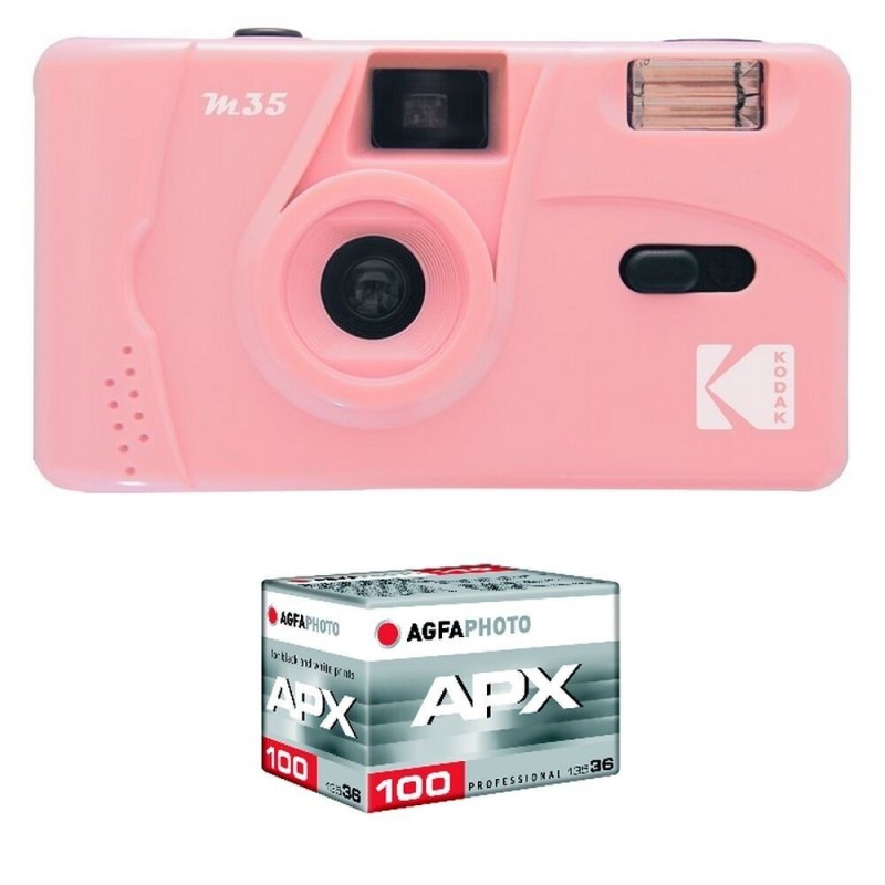 KODAK Appareil Photo Rechargeable M35-35mm Couleur Rose + Pellicule 100 ISO CapturEZ Vos Moments avec Grâce et Créativité,