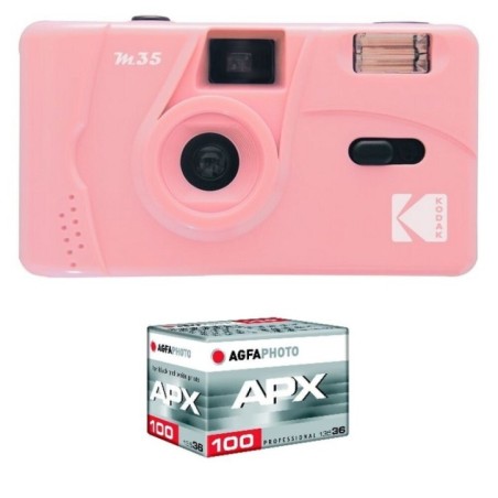 KODAK Appareil Photo Rechargeable M35-35mm Couleur Rose + Pellicule 100 ISO - CapturEZ Vos Moments avec Grâce et Créativité,