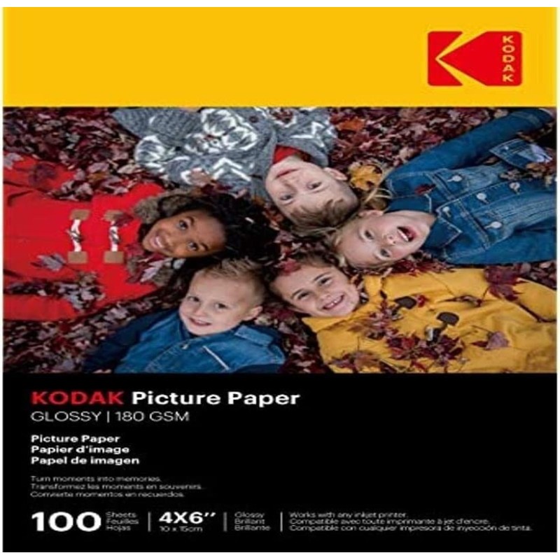 KODAK Picture Paper Pack de 100 feuilles de papier photo de qualité Format 10 x 15 cm (A6) Finition brillante 180 gsm