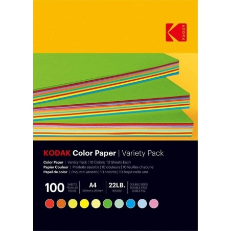 KODAK Color Paper - Pack de 100 feuilles de papier coloré - Format 21 x 29.7 cm (A4) - 10 couleurs disponibles (10 feuilles p